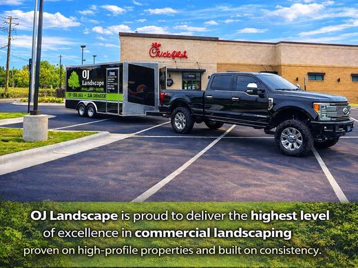 Commercial curb appeal service graphic from OJ LANDSCAPE